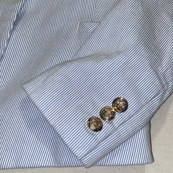 Daniel Cremieux Blue / White Seersucker Blazer Classic Tailored Cut Gold Buttons - Picture 4 of 11